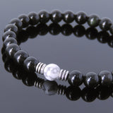 Men Women Black Obsidian White Howlite Sterling Silver Bracelet DiyNotion Handmade BR631