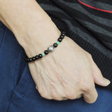 Men Women Black Obsidian African Green Turquoise Sterling Silver Bracelet DiyNotion Handmade BR632