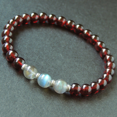 Men's Women Garnet Labradorite 925 Sterling Silver Bracelet AAA Gemstone DiyNotion Handmade BR633