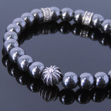 Men's Women Hematite Sterling Silver Bracelet Cross Bead DiyNotion Handmade BR634