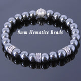Men's Women Hematite Sterling Silver Bracelet Cross Bead DiyNotion Handmade BR634