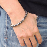 Men's Women Hematite Sterling Silver Bracelet Cross Bead DiyNotion Handmade BR634