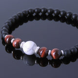 Men's Women Matte Black Onyx Red Tiger Eye White Howlite Sterling Silver Bracelet DiyNotion Handmade BR636