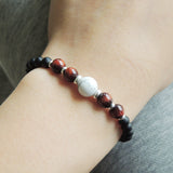 Men's Women Matte Black Onyx Red Tiger Eye White Howlite Sterling Silver Bracelet DiyNotion Handmade BR636