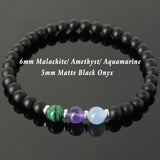 Men's Women Matte Black Onyx Malachite Amethyst Aquamarine Sterling Silver Bracelet DiyNotion Handmade BR637