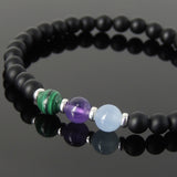 Men's Women Matte Black Onyx Malachite Amethyst Aquamarine Sterling Silver Bracelet DiyNotion Handmade BR637