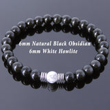 Men Women Black Obsidian White Howlite Sterling Silver Bracelet DiyNotion Handmade BR631
