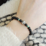 Men Women Black Obsidian African Green Turquoise Sterling Silver Bracelet DiyNotion Handmade BR632