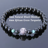 Men Women Black Obsidian African Green Turquoise Sterling Silver Bracelet DiyNotion Handmade BR632