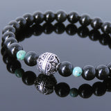Men Women Black Obsidian African Green Turquoise Sterling Silver Bracelet DiyNotion Handmade BR632