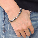 Men's Women Hematite Sterling Silver Bracelet Cross Bead DiyNotion Handmade BR634