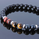 Men's Women Matte Black Onyx Blue Red Brown Tiger Eye Sterling Silver Bracelet DiyNotion Handmade BR635