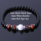 Men's Women Matte Black Onyx Red Tiger Eye White Howlite Sterling Silver Bracelet DiyNotion Handmade BR636