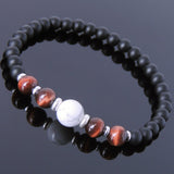 Men's Women Matte Black Onyx Red Tiger Eye White Howlite Sterling Silver Bracelet DiyNotion Handmade BR636