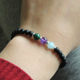 Men's Women Matte Black Onyx Malachite Amethyst Aquamarine Sterling Silver Bracelet DiyNotion Handmade BR637