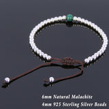 Men's Women Malachite Adjustable Bracelet 925 Sterling Silver Beads DiyNotion BR638