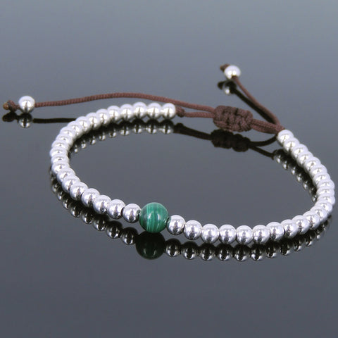 Men's Women Malachite Adjustable Bracelet 925 Sterling Silver Beads DiyNotion BR638