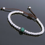 Men's Women Malachite Adjustable Bracelet 925 Sterling Silver Beads DiyNotion BR638