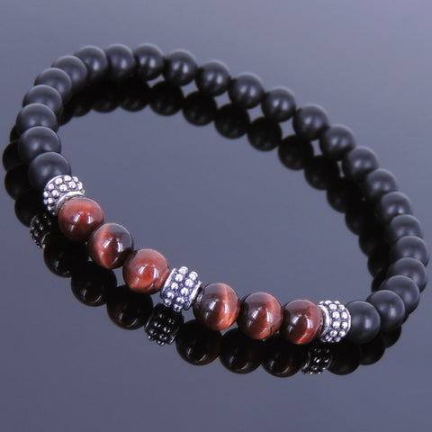 Men's Women Matte Black Onyx Tiger Eye 925 Sterling Silver Bracelet Spacers DiyNotion Handmade BR639