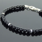 Men's Women Black Onyx 925 Sterling Silver Bracelet Bead Clasp Gemstone DiyNotion Handmade BR640
