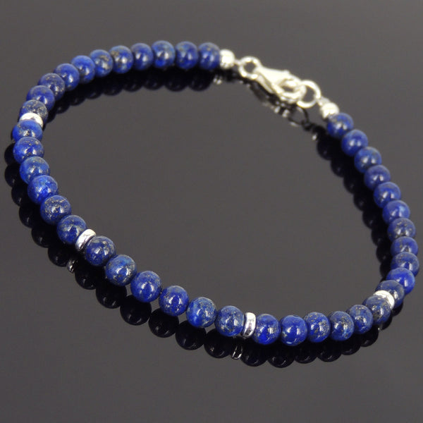 Men's Women Lapis Sterling Silver Bracelet Gemstone 925 Beads Clasp DiyNotion Handmade BR642