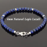 Men's Women Lapis Sterling Silver Bracelet Gemstone 925 Beads Clasp DiyNotion Handmade BR642