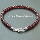 Men's Women Garnet Sterling Silver Bracelet Natural AAA Gemstone 925 Spacer Clasp DiyNotion Handmade BR641
