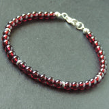 Men's Women Garnet Sterling Silver Bracelet Natural AAA Gemstone 925 Spacer Clasp DiyNotion Handmade BR641