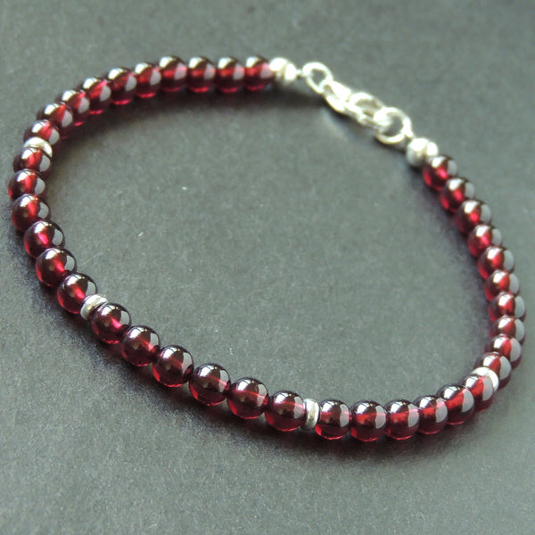 Men's Women Garnet Sterling Silver Bracelet Natural AAA Gemstone 925 Spacer Clasp DiyNotion Handmade BR641