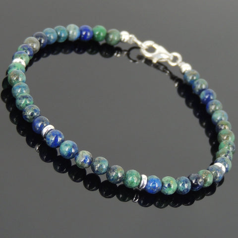Men's Women Mixed Chrysocolla Lapis Sterling Silver Bracelet 925 Spacers Clasp DiyNotion Handmade BR644