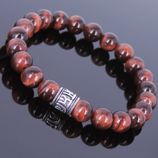 Men's Women Red Tiger Eye Bracelet 925 Sterling Silver Mantra Buddhism Charm DiyNotion Handmade BR647