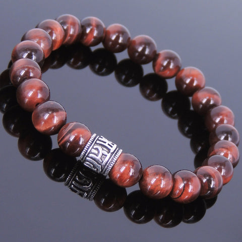 Men's Women Red Tiger Eye Bracelet 925 Sterling Silver Mantra Buddhism Charm DiyNotion Handmade BR647