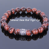 Men's Women Red Tiger Eye Bracelet 925 Sterling Silver Mantra Buddhism Charm DiyNotion Handmade BR647