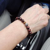 Men's Women Red Brown Tiger Eye Bracelet 925 Sterling Silver Lotus Bead Protection DiyNotion Handmade BR648