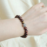 Men's Women Red Brown Tiger Eye Bracelet 925 Sterling Silver Lotus Bead Protection DiyNotion Handmade BR648