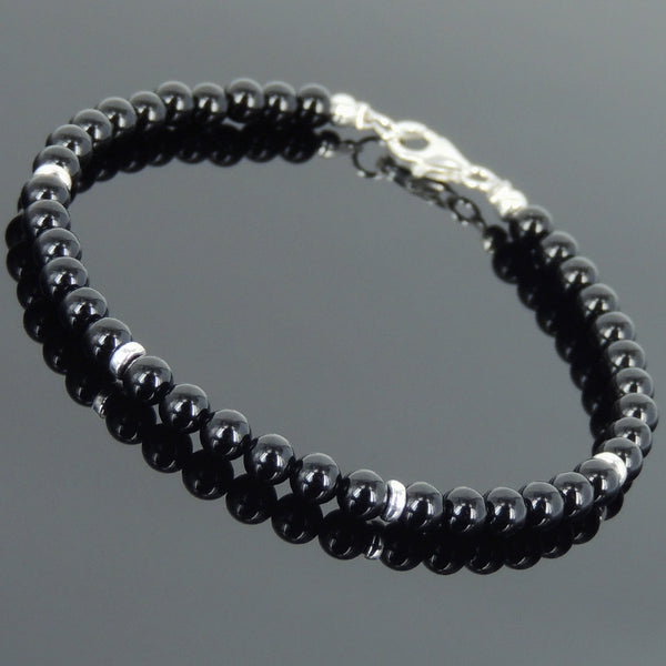Men's Women Black Onyx 925 Sterling Silver Bracelet Bead Clasp Gemstone DiyNotion Handmade BR640