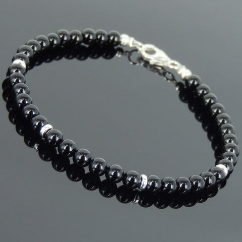 Men's Women Black Onyx 925 Sterling Silver Bracelet Bead Clasp Gemstone DiyNotion Handmade BR640