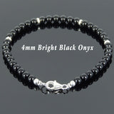 Men's Women Black Onyx 925 Sterling Silver Bracelet Bead Clasp Gemstone DiyNotion Handmade BR640