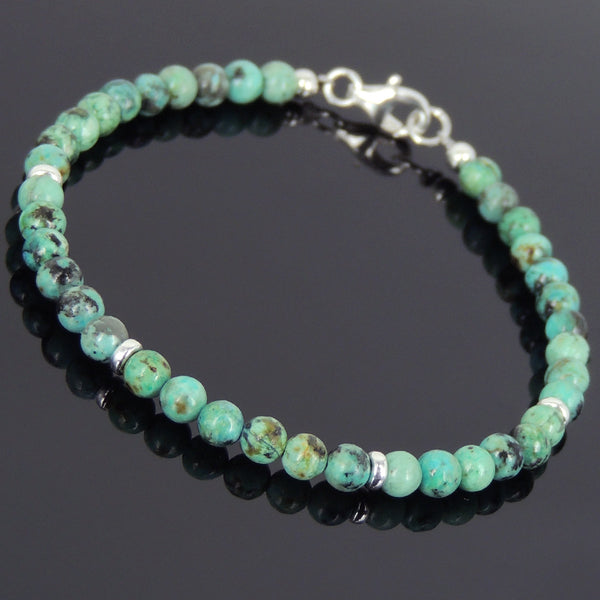 Men's Women African Green Turquoise Sterling Silver Bracelet Gemstone 925 Beads Clasp DiyNotion Handmade BR643