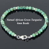 Men's Women African Green Turquoise Sterling Silver Bracelet Gemstone 925 Beads Clasp DiyNotion Handmade BR643