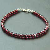 Men's Women Garnet Sterling Silver Bracelet Natural AAA Gemstone 925 Spacer Clasp DiyNotion Handmade BR641