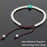 Men's Women Turquoise Adjustable Bracelet 925 Sterling Silver Beads DiyNotion BR645