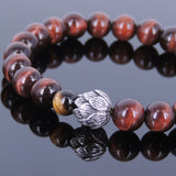 Men's Women Red Brown Tiger Eye Bracelet 925 Sterling Silver Lotus Bead Protection DiyNotion Handmade BR648