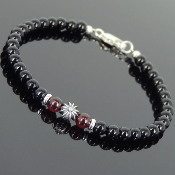 Men's Women Black Onyx Garnet 925 Sterling Silver Bracelet Cross Bead Gemstone DiyNotion Handmade BR650