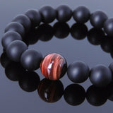 Men's Women Matte Black Onyx Red Tiger Eye Bracelet Healing Gemstone DiyNotion Handmade BR653