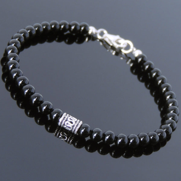 Men's Women Bright Black Onyx 925 Sterling Silver Bracelet Bead Clasp Gemstone DiyNotion Handmade BR654