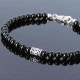 Men's Women Bright Black Onyx 925 Sterling Silver Bracelet Bead Clasp Gemstone DiyNotion Handmade BR654