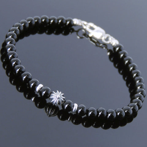 Men's Women Bright Black Onyx 925 Sterling Silver Bracelet Cross Bead Gemstone DiyNotion Handmade BR655