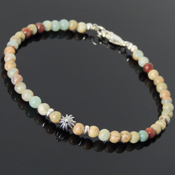 Men's Women Jasper Stone Sterling Silver Bracelet Gemstone 925 Cross Beads Clasp DiyNotion Handmade BR656