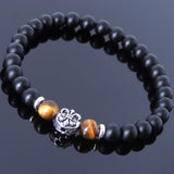 Men's Women Matte Black Onyx Tiger Eye 925 Sterling Silver Bracelet Fleur de Lis DiyNotion Handmade BR660